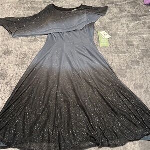 Elegant Black Glitter Dress with Asymmetrical Caplet